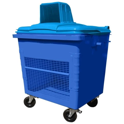 Металлический сетчатый контейнер для РСО Waste Box 1,1 куб. м с пластиковой крышкой на колесах Синий