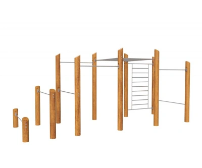 Воркаут ЭКО-23 «Шведская стенка + разноуровневые турники + брусья + рукоход зигзаг + скамья для пресса + канат»
