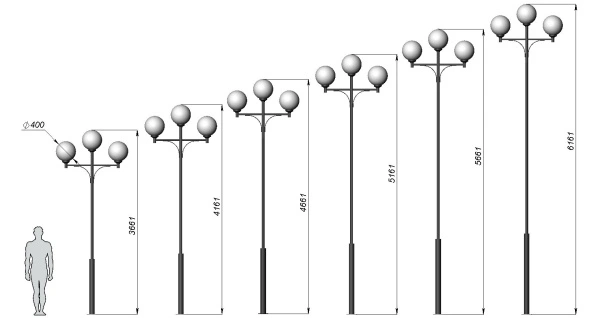 Стальной фонарный столб Т-17-3 со светильниками 5,161 м
